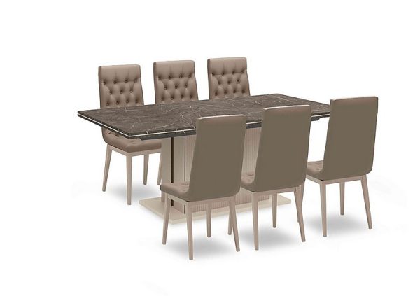 Lusso Small Extending Dining Table and 6 Buttoned Faux Leather Chairs | Bed Sava