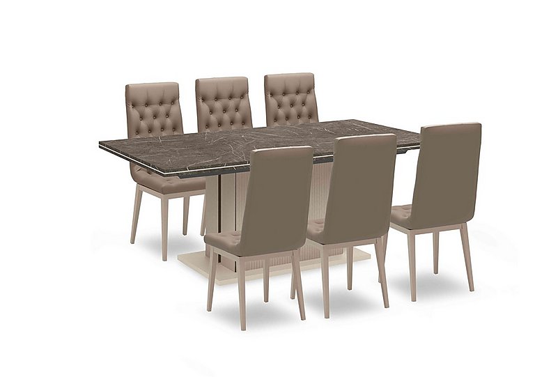 Lusso Small Extending Dining Table and 6 Buttoned Faux Leather Chairs