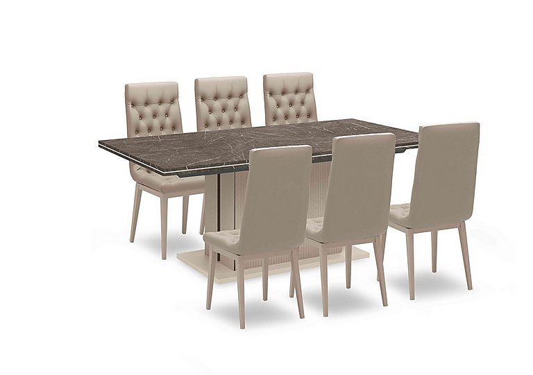 Lusso Small Extending Dining Table and 6 Buttoned Fabric Chairs