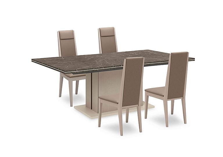 Lusso Large Extending Dining Table and 4 Panelled Faux Leather Chairs