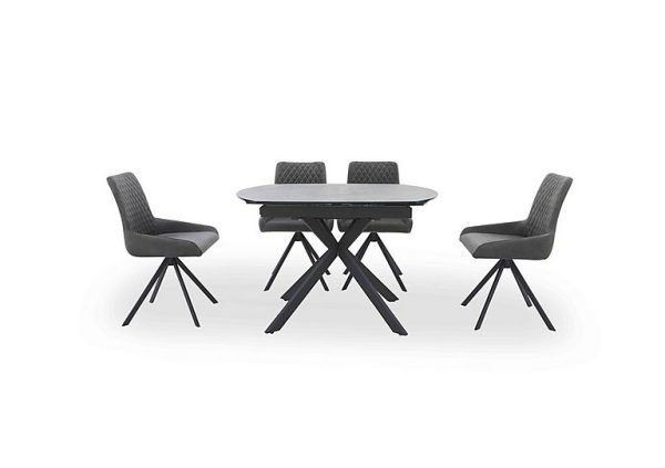 Matteo Swivel Dining Table with 4 Velvet Chairs | Bed Sava