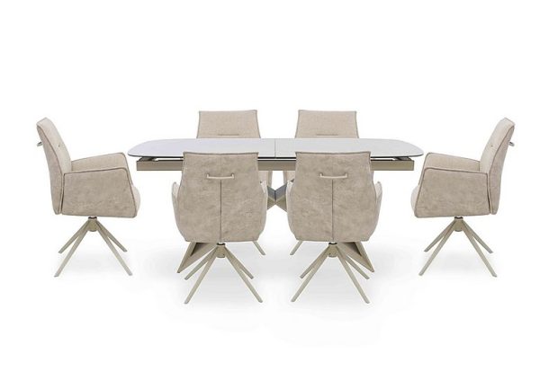 Mirage Large Extending Dining Table and 6 Swivel Dining Arm Chairs | Bed Sava