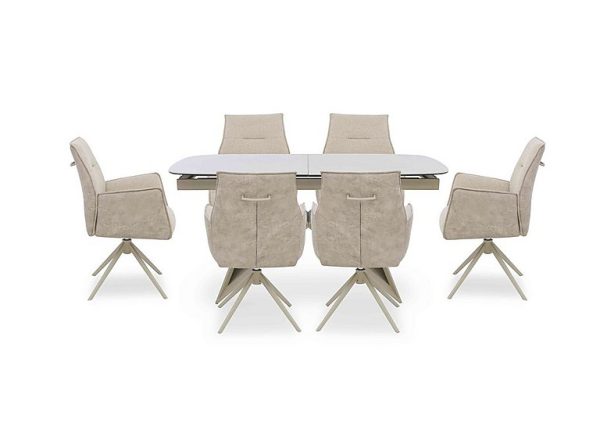 Mirage Small Extending Dining Table and 6 Swivel Dining Arm Chairs | Bed Sava