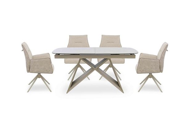 Mirage Small Extending Dining Table and 4 Swivel Dining Arm Chairs | Bed Sava