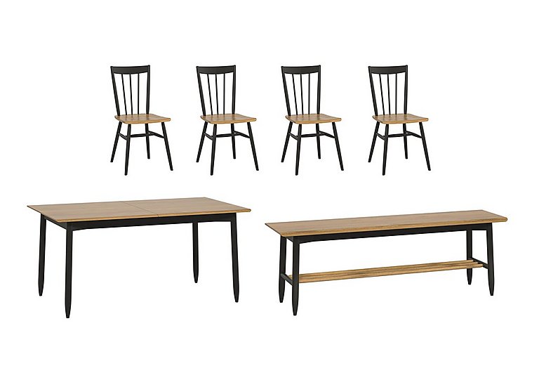 Ercol - Monza Medium Extending Dining Table, 4 Chairs and Bench