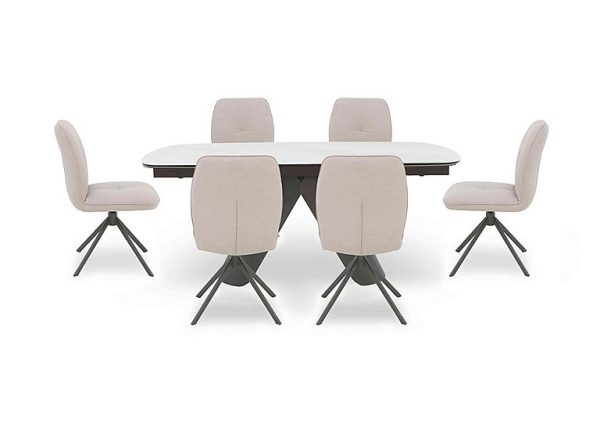 Perla Large Extending Dining Table and 6 Faux Leather Swivel Chairs | Bed Sava