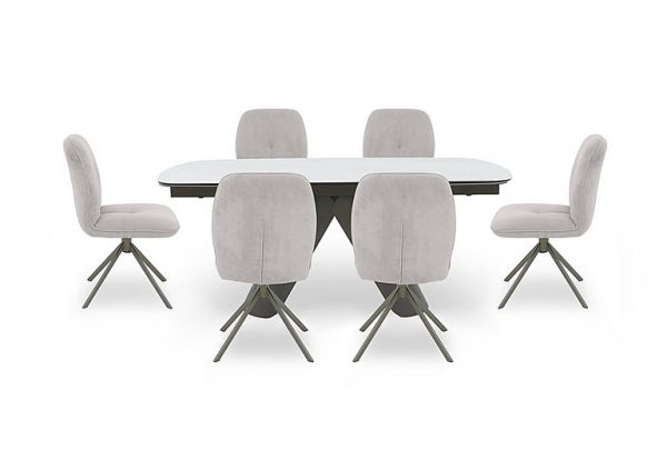 Perla Large Extending Dining Table and 6 Fabric Swivel Chairs | Bed Sava
