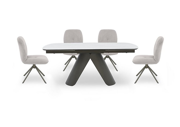 Perla Large Extending Dining Table and 4 Fabric Swivel Chairs