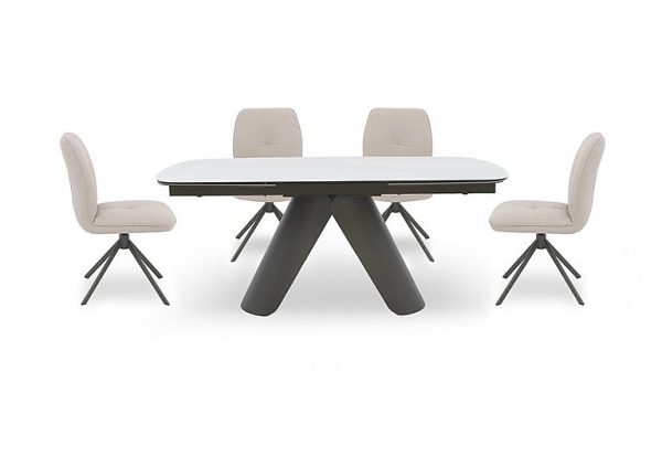 Perla Large Extending Dining Table and 4 Faux Leather Swivel Chairs | Bed Sava