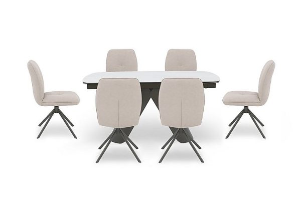 Perla Small Extending Dining Table and 6 Faux Leather Swivel Chairs | Bed Sava