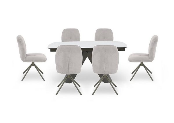 Perla Small Extending Dining Table and 6 Fabric Swivel Chairs | Bed Sava