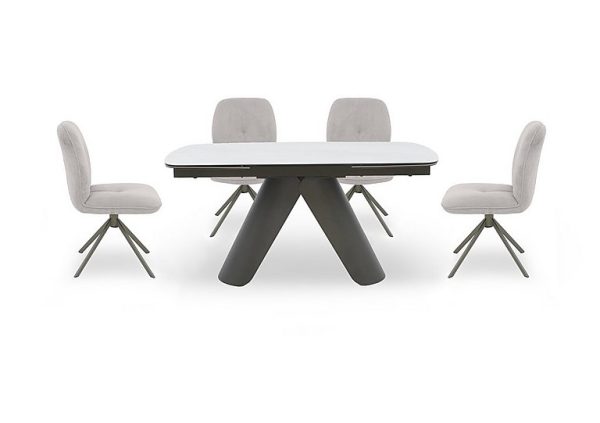 Perla Small Extending Dining Table and 4 Fabric Swivel Chairs | Bed Sava