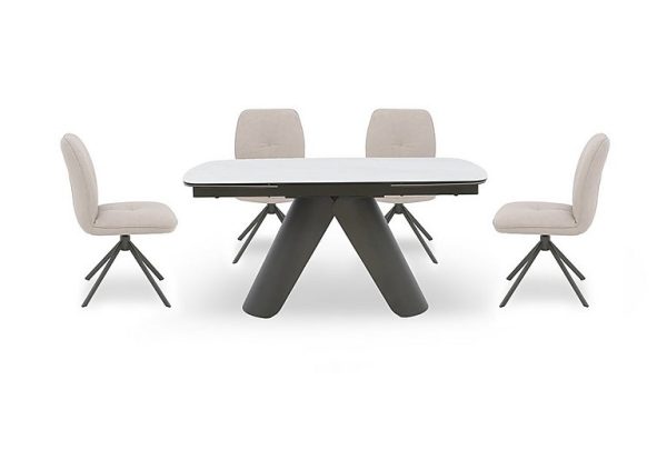 Perla Small Extending Dining Table and 4 Faux Leather Swivel Chairs | Bed Sava
