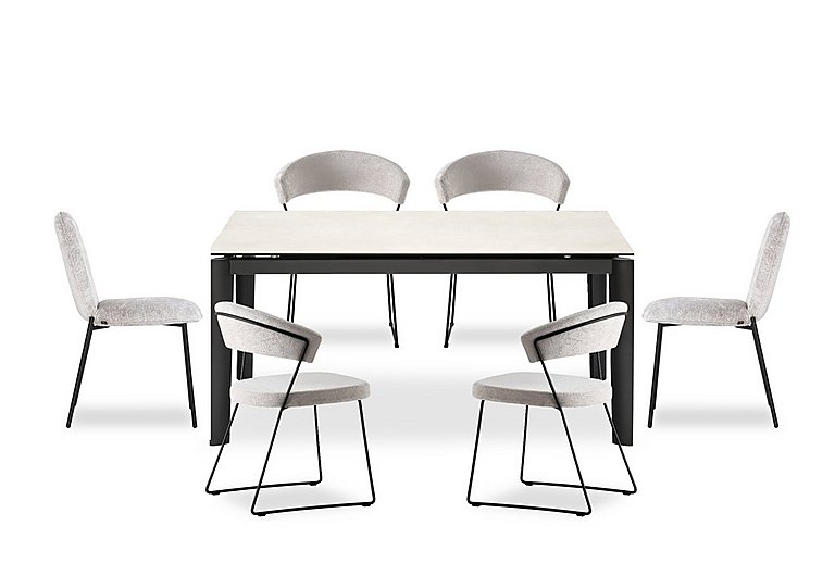 Connubia  Rosa 160cm Medium Extending Dining Table with Salt White Ceramic Top and Black Metal Legs and 4 New York Chairs and 2 Riley Chairs | Bed Sava