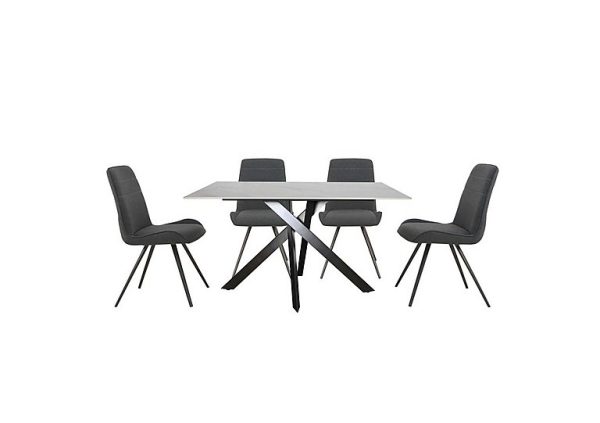 Samurai Compact Dining Table with White Ceramic Top and 4 Dark Grey Faux Leather Chairs | Bed Sava
