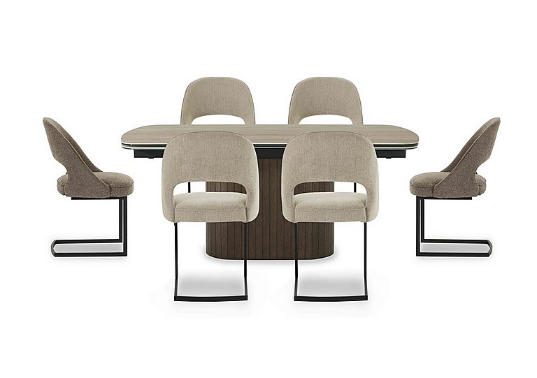 Tiber Large Draw Leaf Extending Dining Table with 4 Alabaster Cantilever Chairs and 2 Truffle Cantilever Chairs