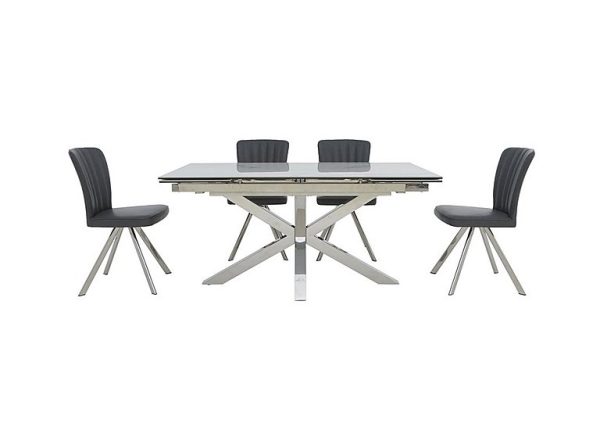 Vegas Extending Dining Table with 4 Faux Leather Swivel Chairs Set | Bed Sava