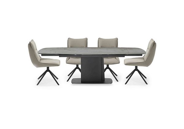 Catalina Large Extending Dining Table and 4 Swivel Chairs  Taupe | Bed Sava