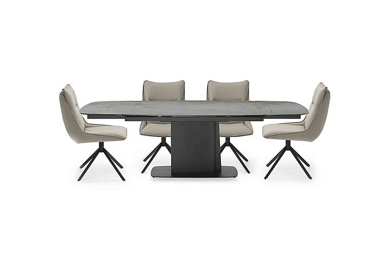 Catalina Large Extending Dining Table and 4 Swivel Chairs  Taupe | Bed Sava