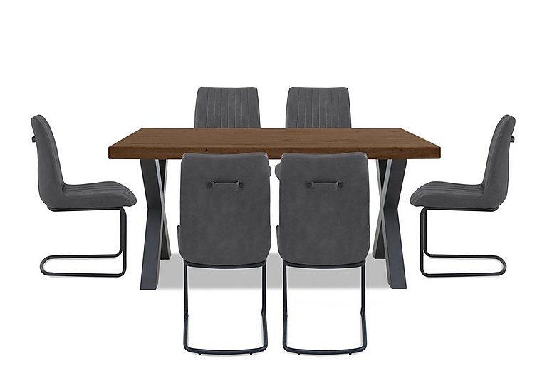 Bodahl - Compact Terra Straight Edge Dining Table with X-Shaped Legs and 6 Grey Chairs - Desert