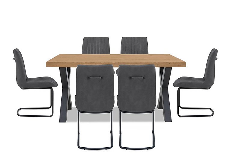 Bodahl - Compact Terra Straight Edge Dining Table with X-Shaped Legs and 6 Grey Chairs - Natura Bianca