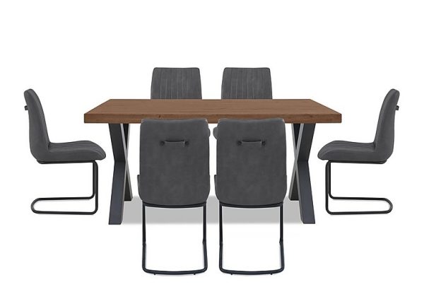 Bodahl  Compact Terra Straight Edge Dining Table with X Shaped Legs and 6 Grey Chairs  Old Bassano | Bed Sava