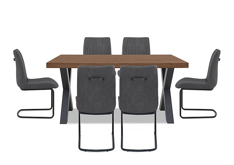 Bodahl - Compact Terra Straight Edge Dining Table with X-Shaped Legs and 6 Grey Chairs - Old Bassano