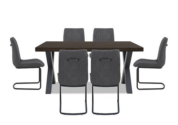 Bodahl  Compact Terra Straight Edge Dining Table with X Shaped Legs and 6 Grey Chairs  Smoked | Bed Sava