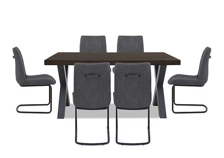 Bodahl - Compact Terra Straight Edge Dining Table with X-Shaped Legs and 6 Grey Chairs - Smoked