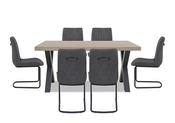 Bodahl  Compact Terra Straight Edge Dining Table with X Shaped Legs and 6 Grey Chairs  White Wash | Bed Sava