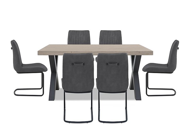 Bodahl - Compact Terra Straight Edge Dining Table with X-Shaped Legs and 6 Grey Chairs - White Wash