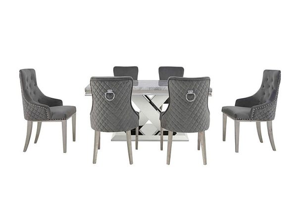 Dolce Small Dining Table and 4 Side Chairs and 2 Button Back Chairs  Silver | Bed Sava