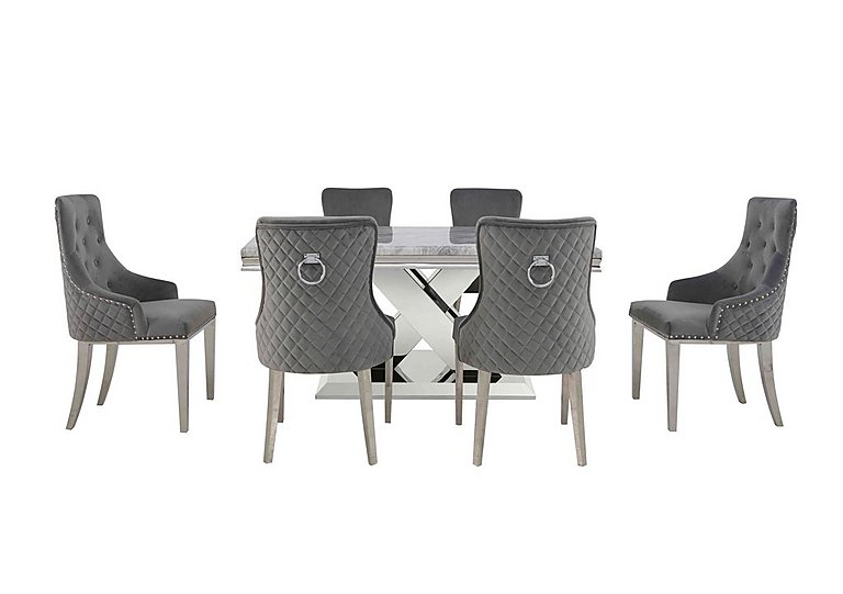 Dolce Small Dining Table and 4 Side Chairs and 2 Button Back Chairs - Silver