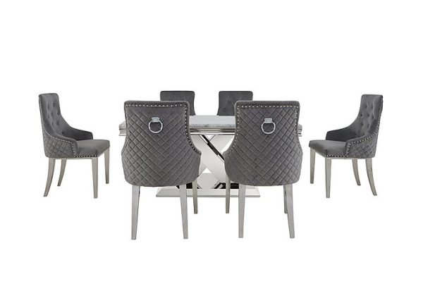 Dolce Small Dining Table and 6 Button Back Chairs  Silver | Bed Sava