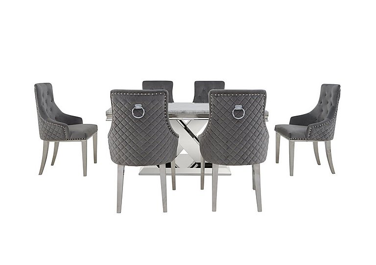 Dolce Small Dining Table and 6 Button Back Chairs - Silver