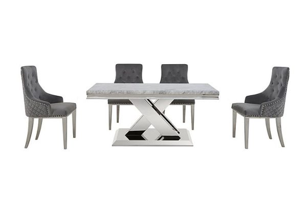 Dolce Small Dining Table and 4 Button Back Chairs  Silver | Bed Sava