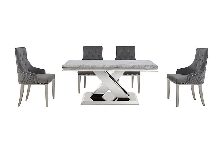 Dolce Small Dining Table and 4 Button Back Chairs - Silver