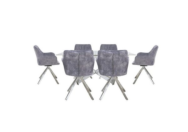 Marvel Chrome Small Extending Dining Table and 6 Swivel Chairs  Silver | Bed Sava