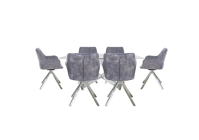 Marvel Chrome Small Extending Dining Table and 6 Swivel Chairs - Silver