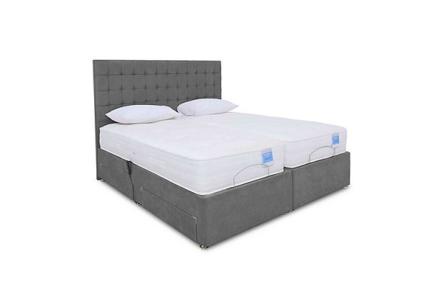 Sleep Story  Natural Comfort Adjustable SoftFirm Divan Bed With 2 Drawer Storage  King Size  Plush Arctic Grey | Bed Sava