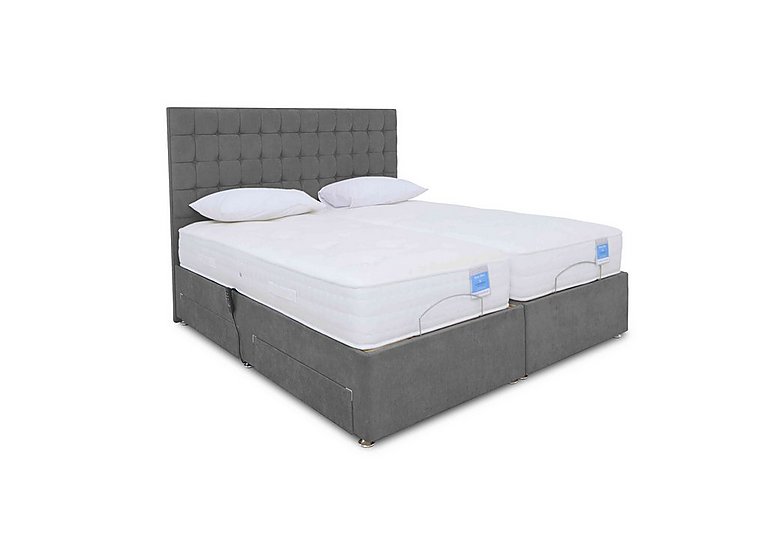 Sleep Story - Natural Comfort Adjustable Soft/Firm Divan Bed With 2 Drawer Storage - King Size - Plush Arctic Grey
