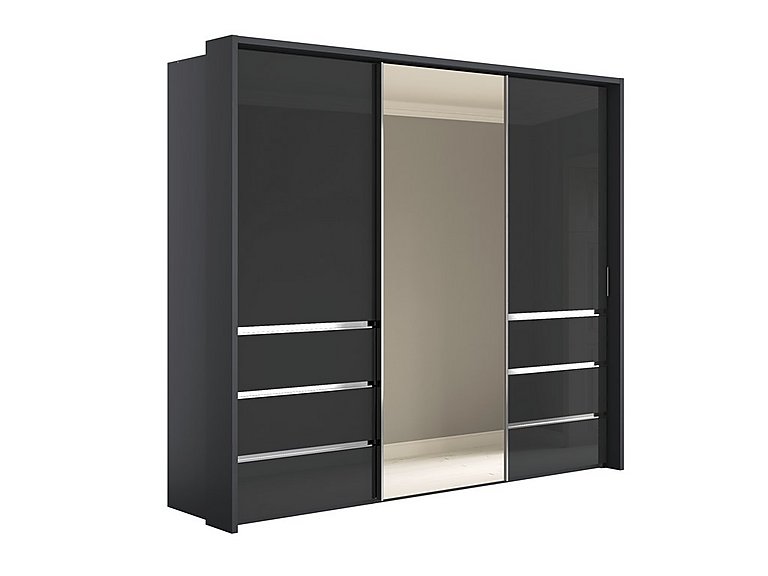 Wiemann - Pacifica 2 260cm 3 Door Sliding Wardrobe with Drawers at Left and Right and Centre Mirror Door - Graphite