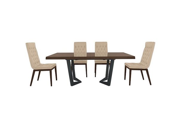 Palazzo 200cm Extending Dining Table in Dark Walnut with 4 Capitonne Buttoned Chairs  Aquos Cream | Bed Sava