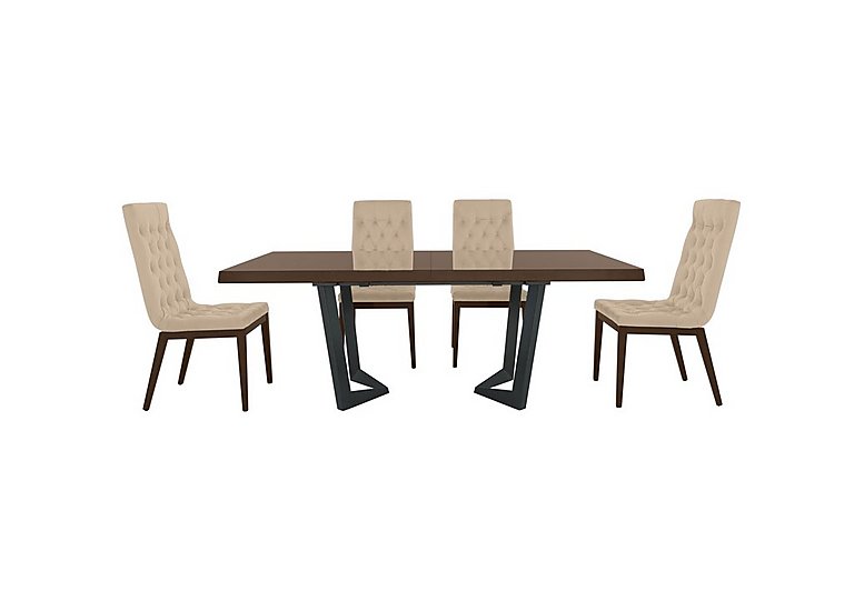 Palazzo 200cm Extending Dining Table in Dark Walnut with 4 Capitonne Buttoned Chairs - Aquos Cream