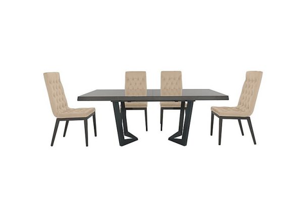 Palazzo 200cm Extending Dining Table in Silver Birch with 4 Capitonne Buttoned Chairs  Aquos Cream | Bed Sava