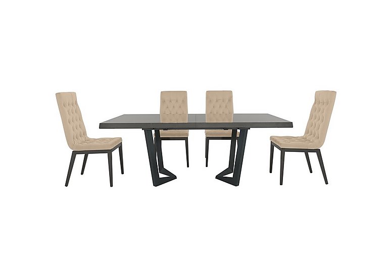 Palazzo 200cm Extending Dining Table in Silver Birch with 4 Capitonne Buttoned Chairs - Aquos Cream