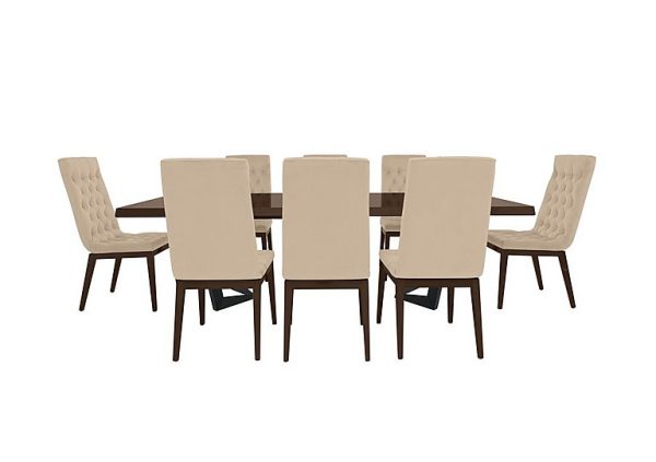 Palazzo 200cm Extending Dining Table in Dark Walnut with 8 Capitonne Buttoned Chairs  Aquos Cream | Bed Sava