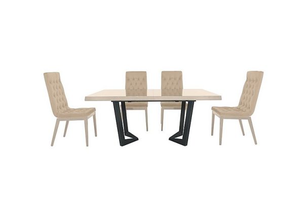 Palazzo 160cm Extending Dining Table in Sand Birch with 4 Capitonne Buttoned Chairs  Aquos Cream | Bed Sava