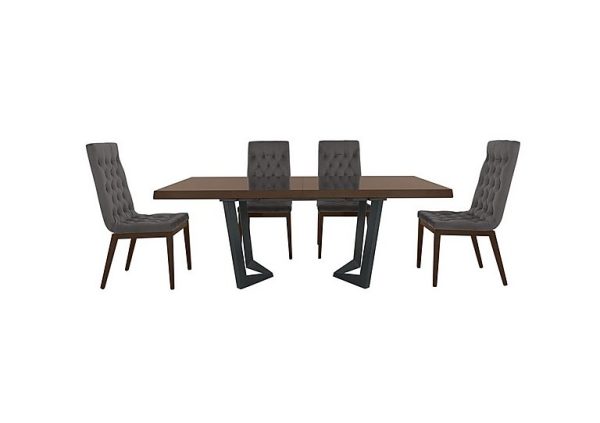 Palazzo 200cm Extending Dining Table in Dark Walnut with 4 Capitonne Buttoned Chairs  Aquos Dark Grey | Bed Sava