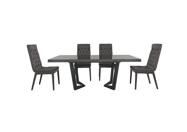 Palazzo 200cm Extending Dining Table in Silver Birch with 4 Capitonne Buttoned Chairs  Aquos Dark Grey | Bed Sava